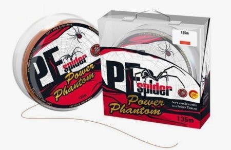 Шнур Power Phantom 8х, PE Spider, 135м, оранжевый #4, 0,3мм, 31,3г